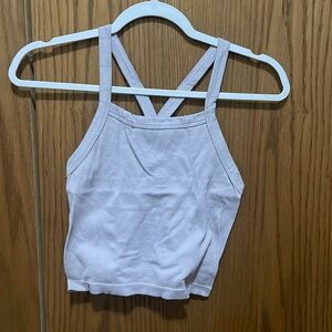 Purple High Neck Ribbed Tank Top with Cross Straps